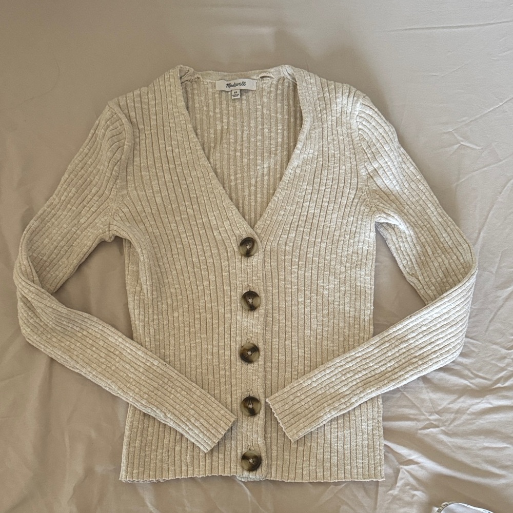 Madewell Ribbed Button-Up Cardigan in Cream